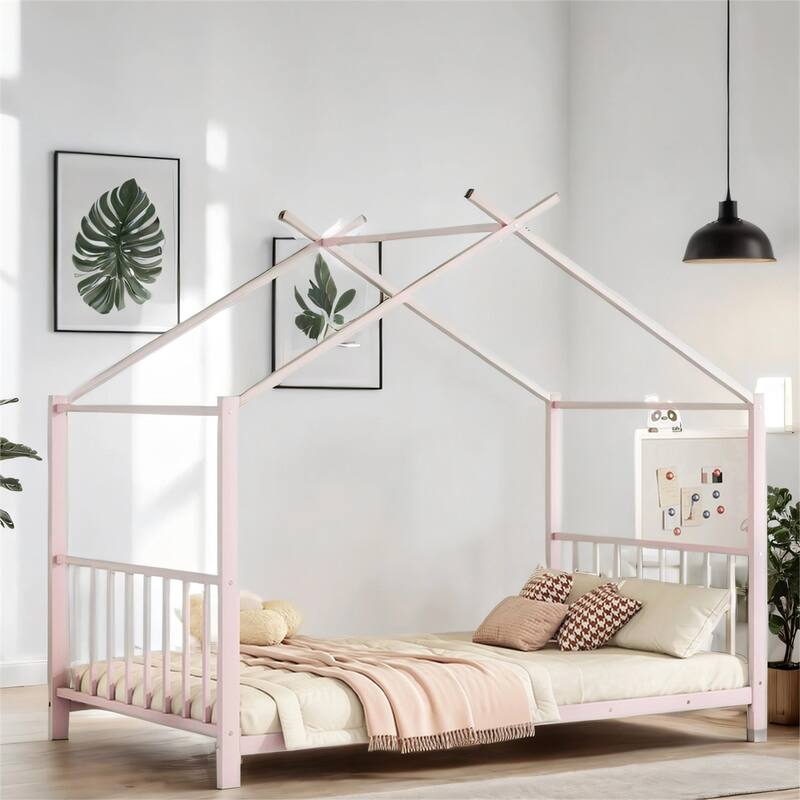 Twin Size Metal House Platform Bed with Legs