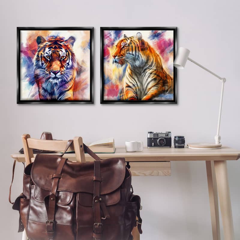 Stupell In The Wild Fierce Tiger Framed Floater Canvas Wall Art Design By Kim Allen (Set of 2)