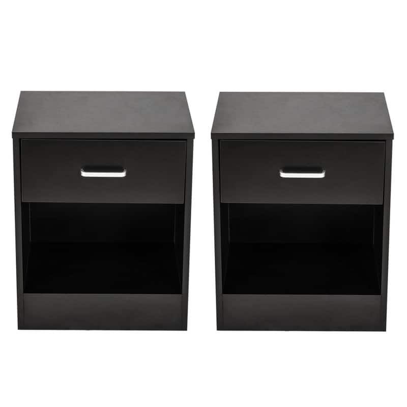 Set of 2 Bedroom Storage End Beside Table 1 Drawer Nightstand - Black