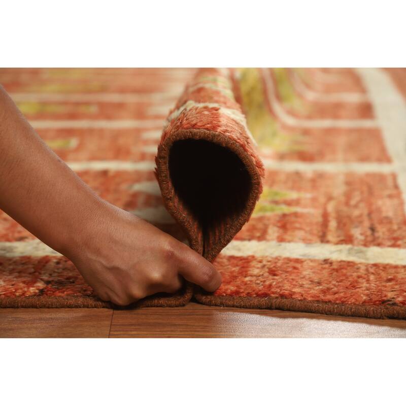 Orange Moroccan Oriental Area Rug Handmade Bedroom Wool Carpet - 6'8" x 9'11"