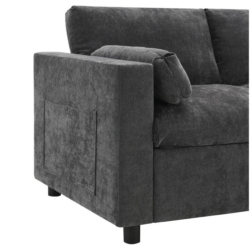 86.5" Chenille Modular Sectional Sofa with Storage Pockets, 5-Seater U-Shaped Couch Set amd 2 Movable Ottomans