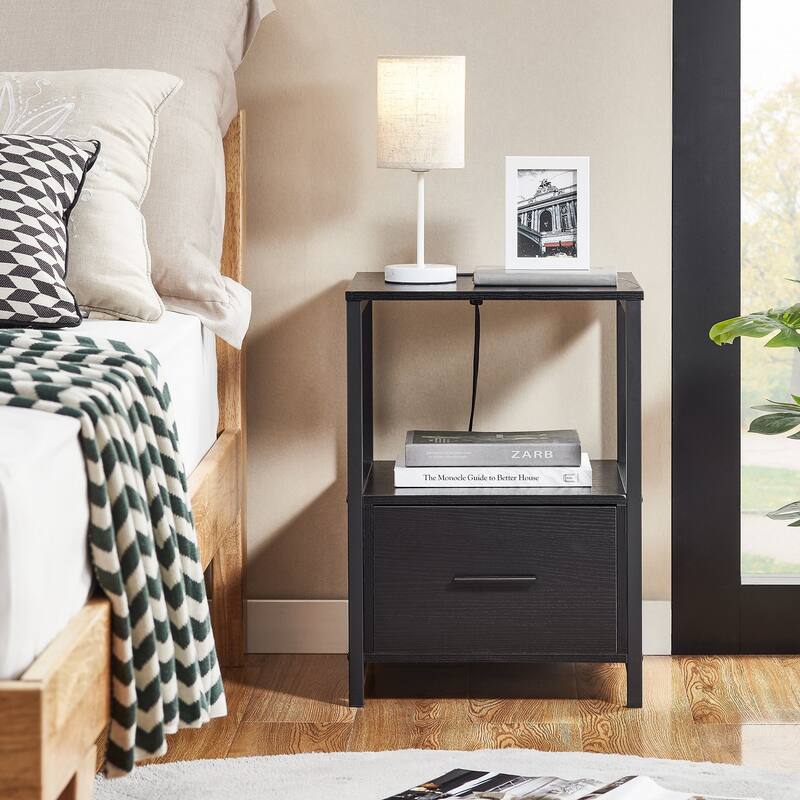 VECELO Nightstand Set of 1/2, Modern Square Side End Table, Living Room, Study Metal Frame