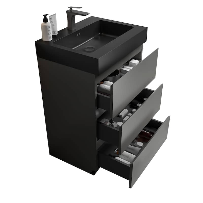 24"Bathroom Vanity with Sink, Large Storage Freestanding Bathroom Vanity, One-Piece Black Sink Basin without Drain and Faucet