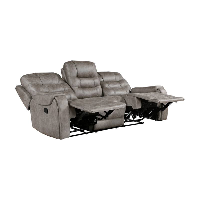 Erron Manual Double Recliner Sofa, Gray Brown Microfiber, 87 Inch