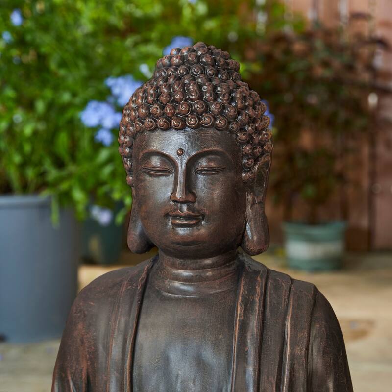 Glitzhome Polyresin Meditating Buddha Frog/Elephant Statue Outdoor Water Fountain with LED Lights