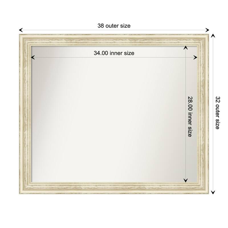Country White Wash Framed Non-Beveled Custom Wall Mirror, Bathroom Vanity Mirror - Outer Size: 38.5 x 32.5