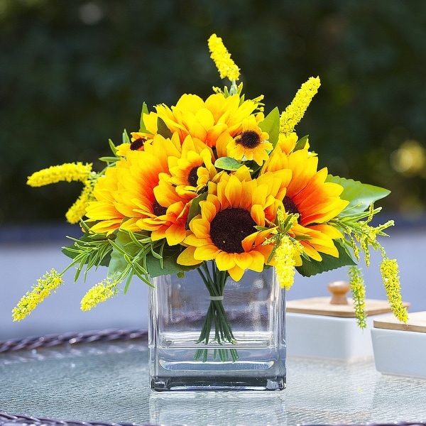 Enova Home Artificial Silk Sunflowers Fake Flowers Arrangement in