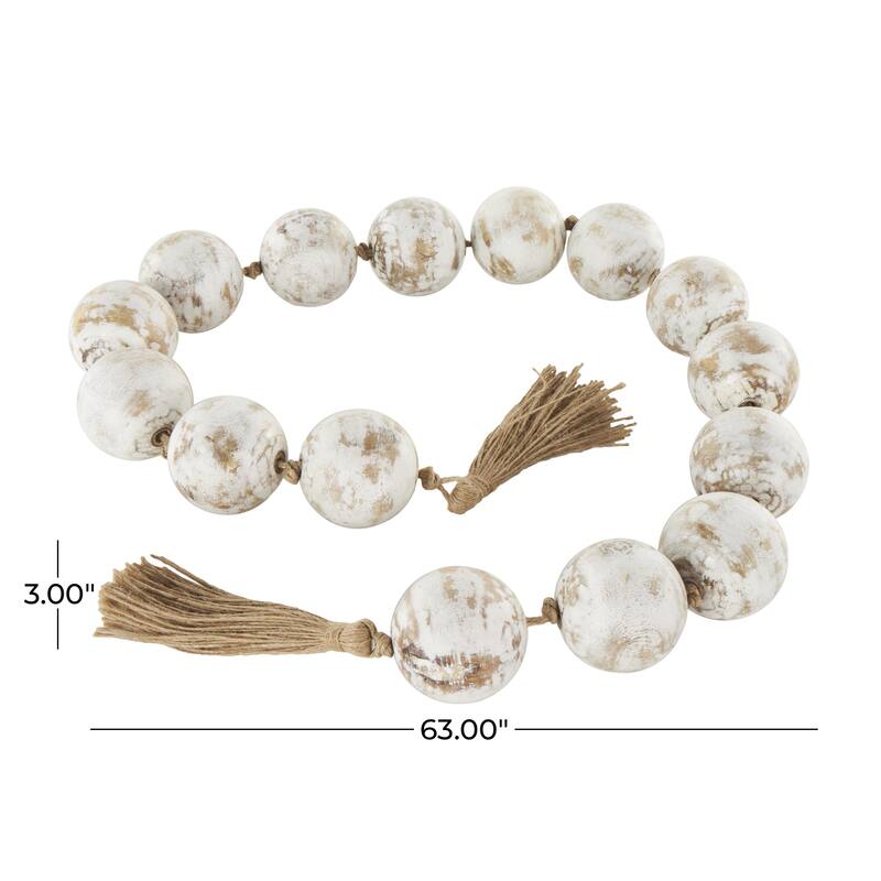 Clear Glass Handmade Round Extra Long Frosted Orb Beaded Garland with Tassel with Knotted Jute Rope