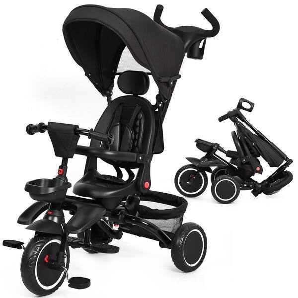 slide 2 of 8, Baby Tricycle, 7 in 1 Folding Toddler Bike w/Removable Adjustable Push Handle
