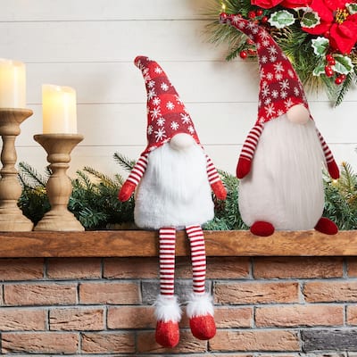 Glitzhome Christmas Hanukkah Fabric Gnome Shelf Sitter Holiday Decor