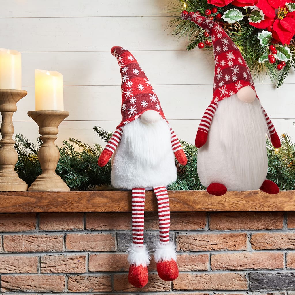 Glitzhome Christmas Hanukkah Fabric Gnome Shelf Sitter Holiday Decor