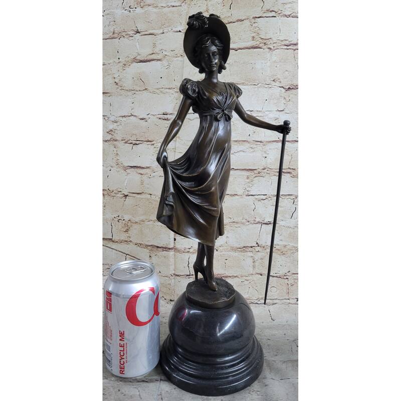 Little Bo Peep Bronze Statue Sculpture Female Figure In Hat 17 Inches X 7 Inches