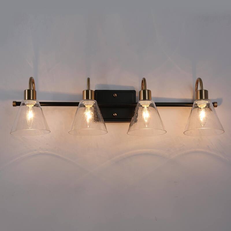 Modern Transitional 4-light Bathroom Vanity Light Black Gold LED Dimmable Wall Sconce