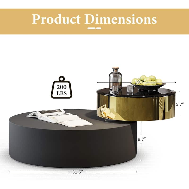 Luxury Round Coffee Table with 2 Tier Rotatable Top Circle Coffee Table with 360° Swivel Top for Living Room Apartment