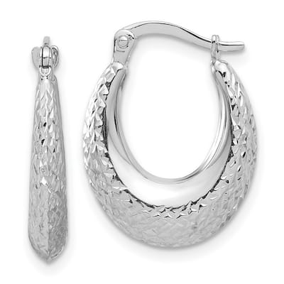 Curata 14k White Gold Polished and Sparkle Cut Hoop Earrings - 22x16.5mm