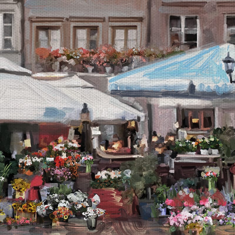 The Flower Market Portrait by Studio Arts Canvas Art Print