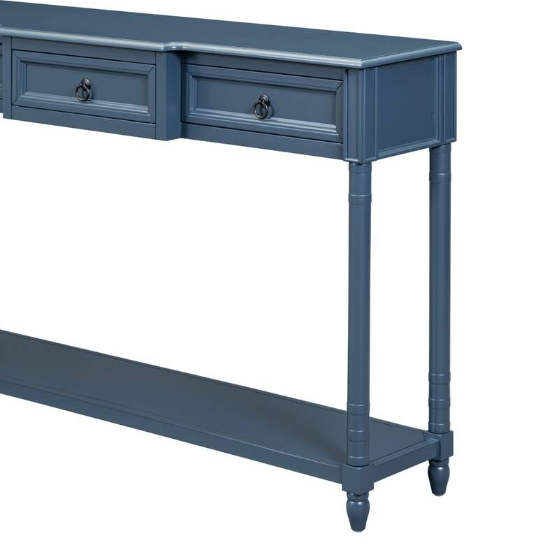 52in Console Table, Sofa Table With 3 Projecting Drawers, Botton Long Open Shelf Solid Wood Mufti-Functional Table