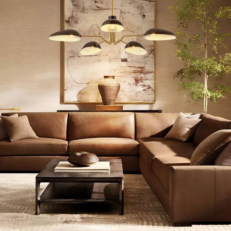 Black 5 - Light Dimmable Modern Chandelier for Living Room - 48.8 in. W x 90.6 in. H
