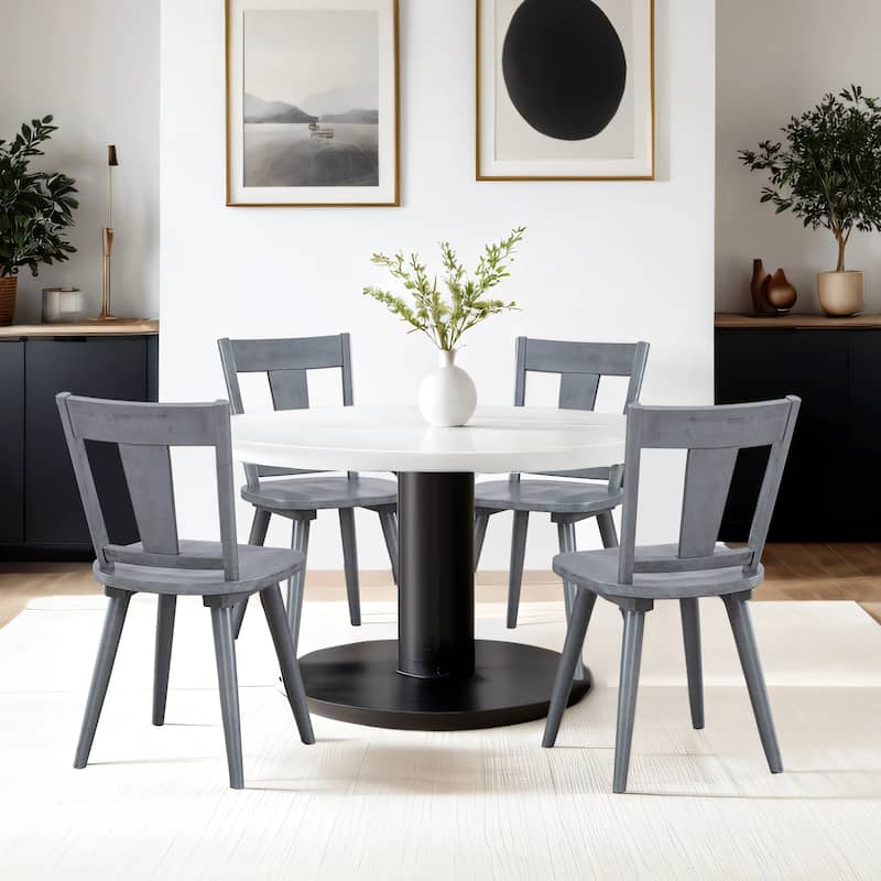 Vintage Panel Back Wooden Dining Chairs - Set of 4 - Antique Grey