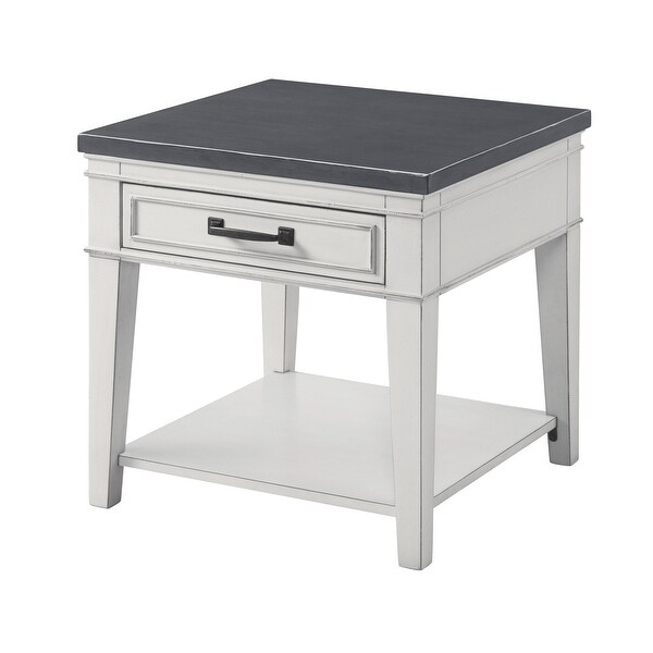 24 Inch Square End Table with 1 Drawer, White and Gray - Overstock - 32634567
