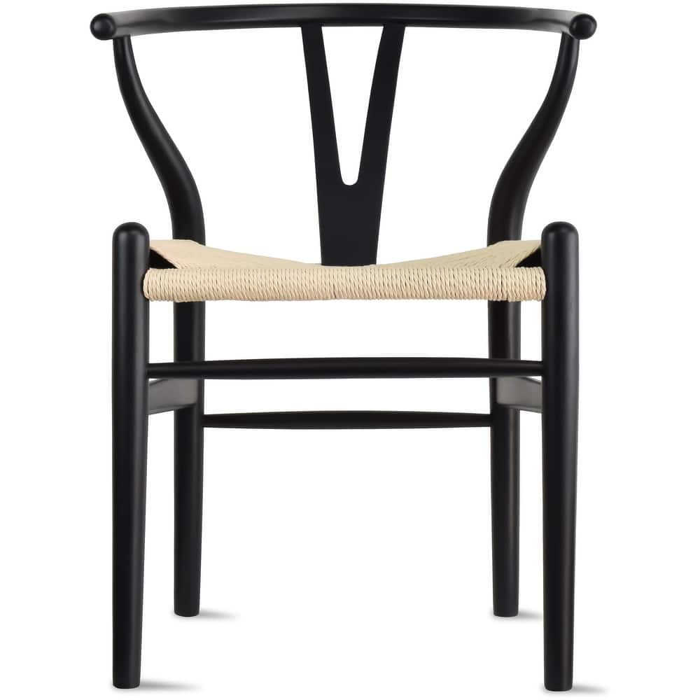 Y Back Wooden Dining Chair with Woven Seat, Farmhouse Style Elbow Chair for Home Kitchen & Office Use, Natural