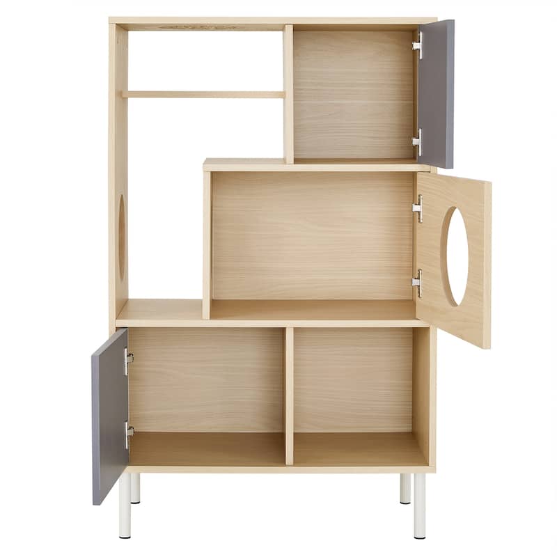 2-in-1 Modern Cat Tree & Bookshelf with Storage, Wooden Bookcase Featuring Litter Box Enclosure and Cat Climbing Shelves