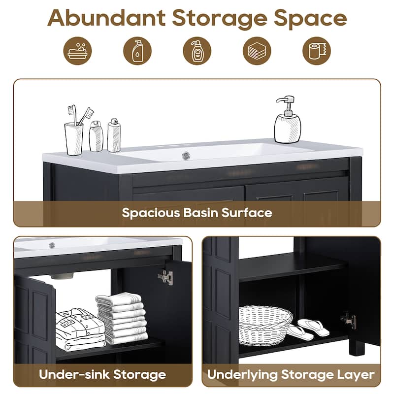 GDFStudio - Elysia Wood & Ceramic Bathroom Vanity with Sink & Storage Cabinet Organizer