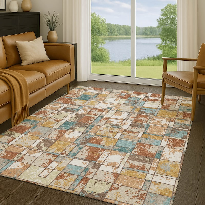 Machine Washable Indoor/ Outdoor Patchwork Chantille Rug