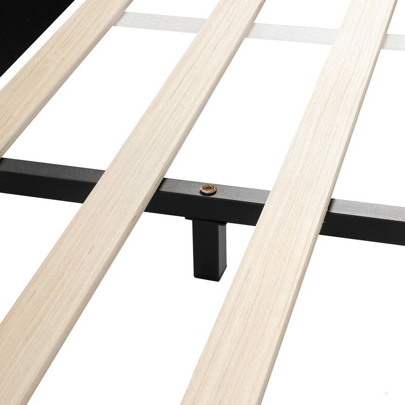 Upholstered Grounded Bed Mother & Child Bed with Bedside Desk and Little Round Stool