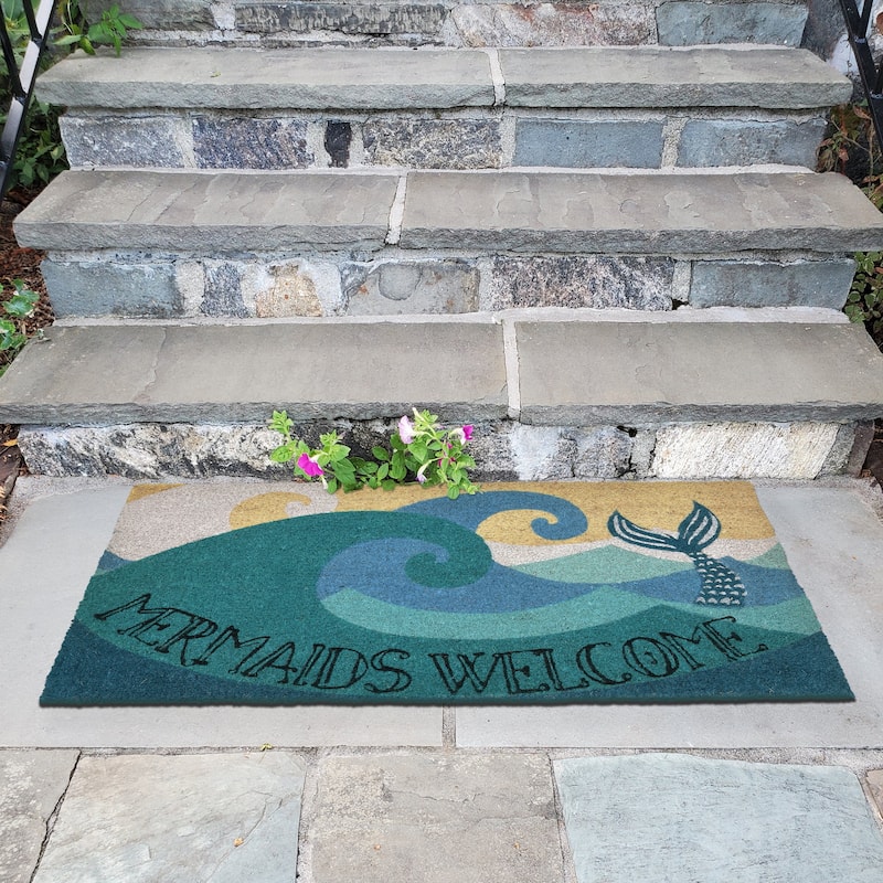 Liora Manne Natura Mermaids Welcome Outdoor Mat Ocean 24"x36"