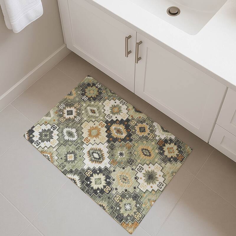 Premium Washable Super Soft Southwest Tribal Mayfield Rug - Fern - 1'8" x 2'6"