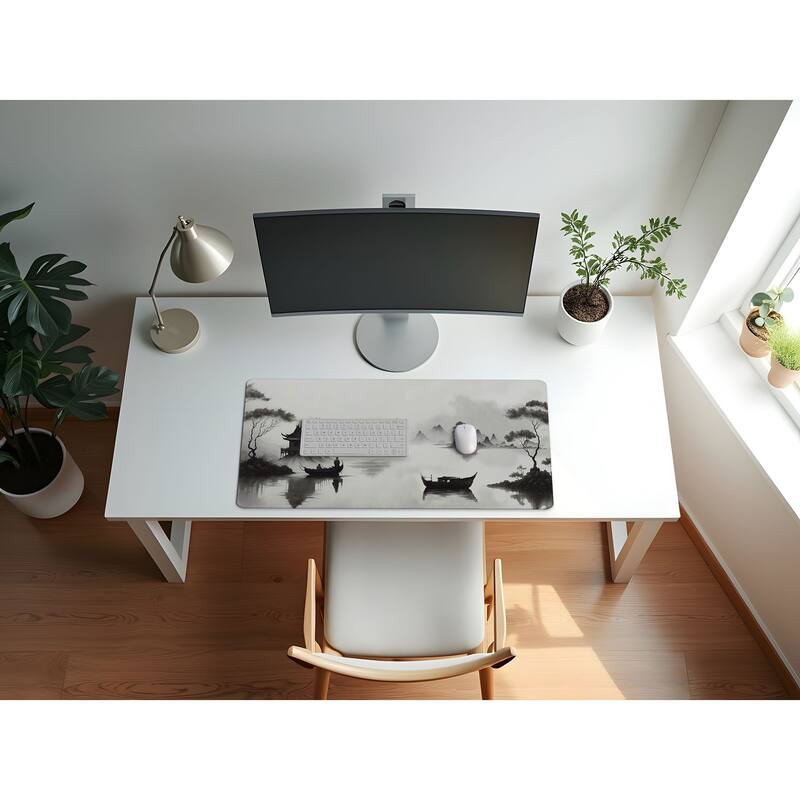 Sweet Jojo Designs Black & White Traditional Japanese Boy, Girl, Unisex/Gender Neutral Large Mouse Pad Desk Mat - Asian Ink Wash