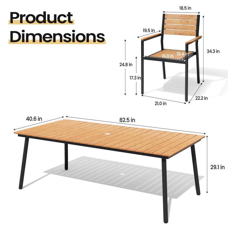 9-Piece Outdoor Patio Rectangle Aluminum Dining Table with Stackable Chairs