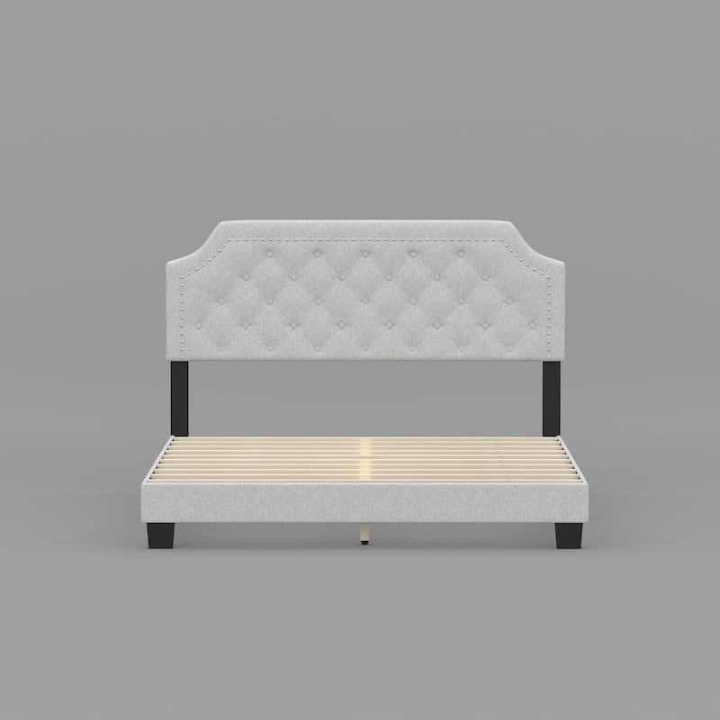 Queen Size Bed Frame with Upholstered Headboard Mattress Foundation
