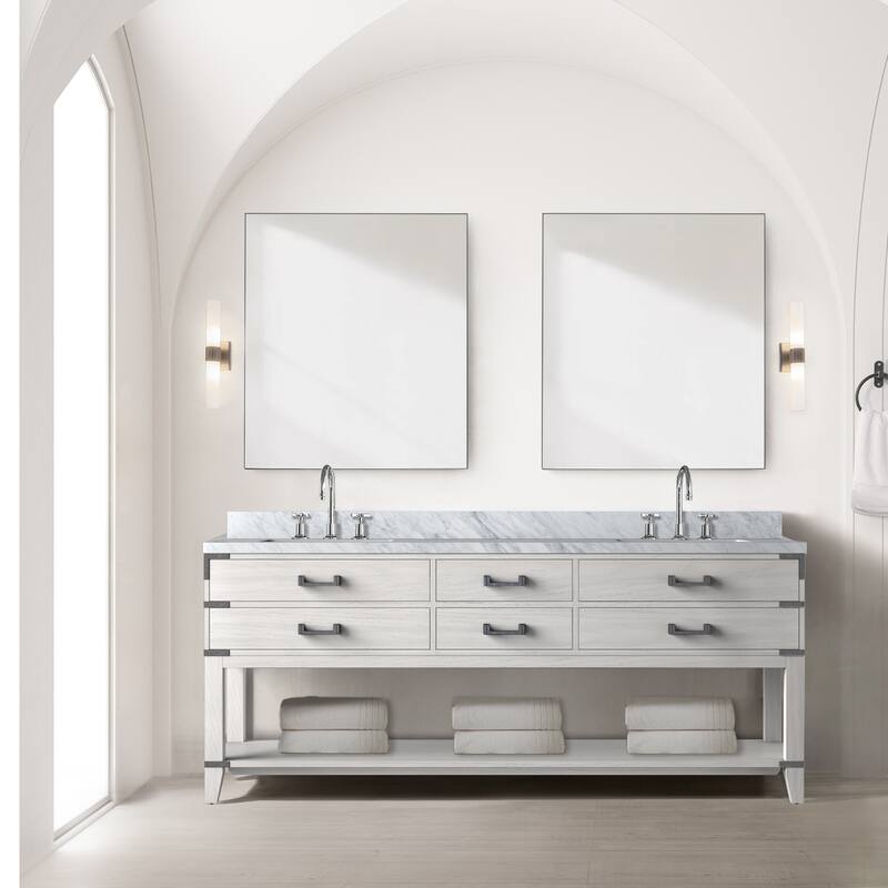 Norwalk Bath Vanity with Carrara Marble Top, Sink, Mirror and Faucet