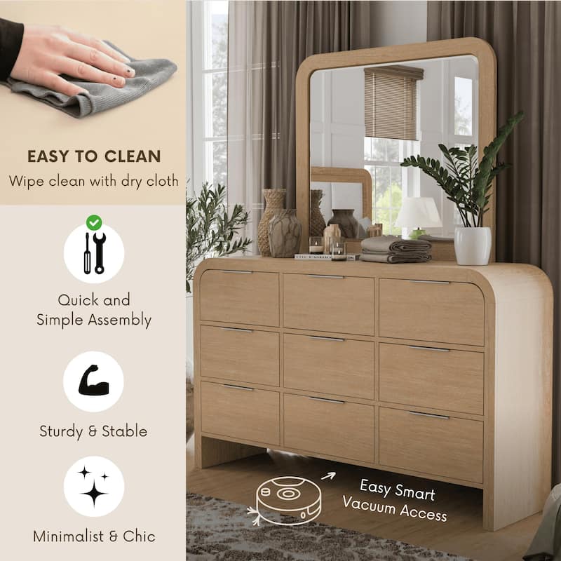 Furniture of America Elowyn Modern 2-piece Natural Solid Wood Dresser and Mirror Set