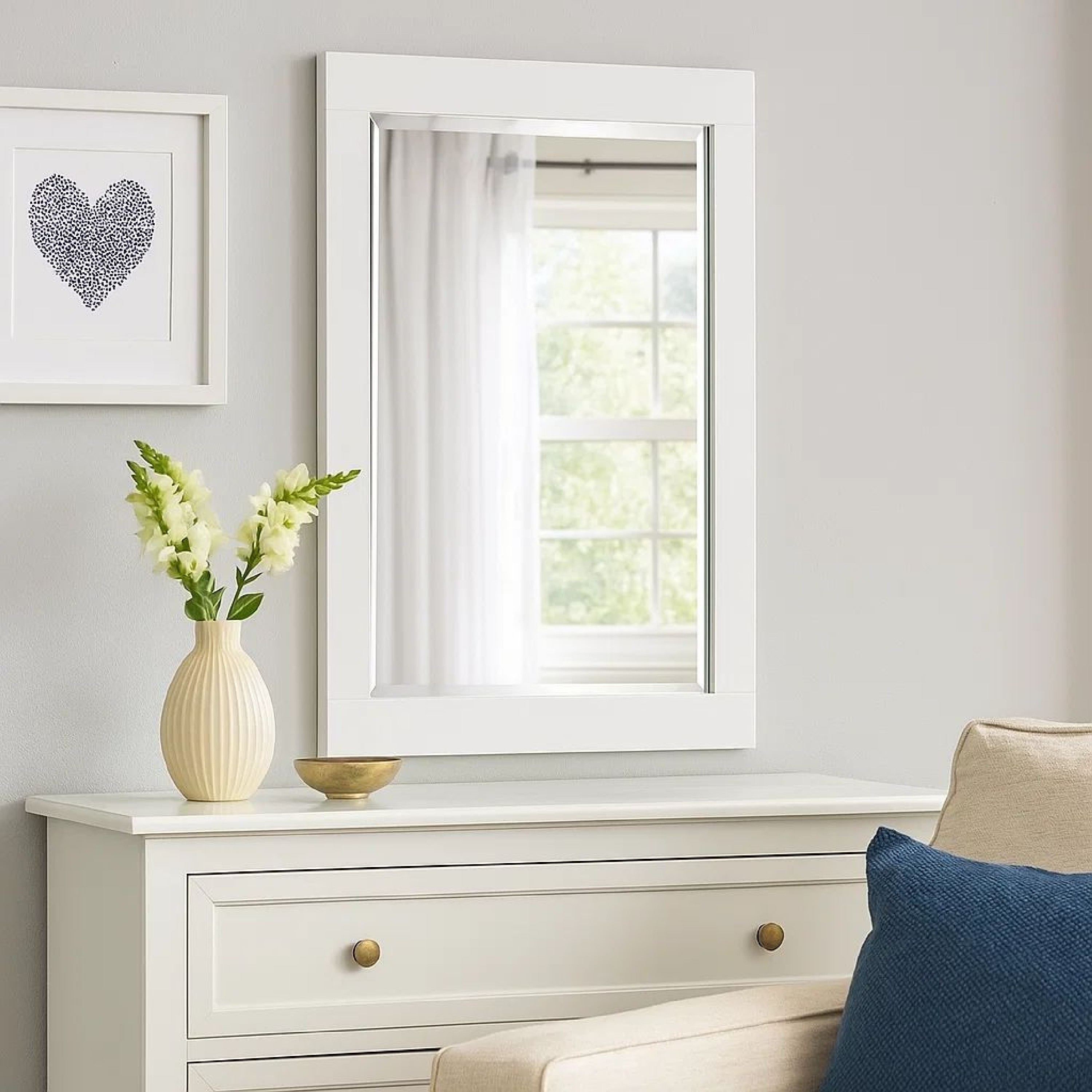 27 Inch Contemporary Wooden Frame Rectangular Mirror, White