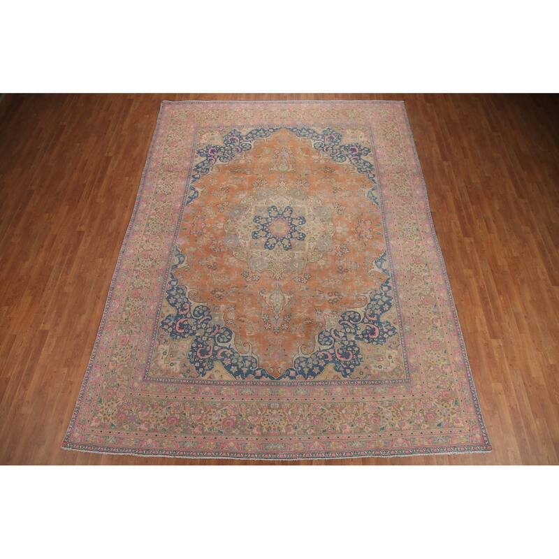 Hand Knotted Oriental 100% Wool Carpet Traditional Floral Oranges & Rust Mashad Area Rug - 12' 8'' X 9' 6''