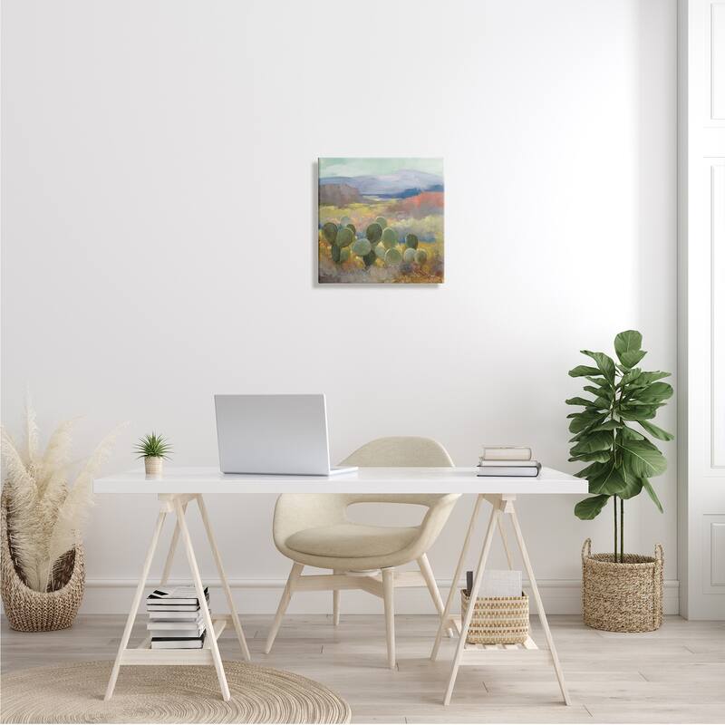 Stupell Prickly Pear Cactus Plant Soft Desert Canyon Landscape Canvas Wall Art - Green