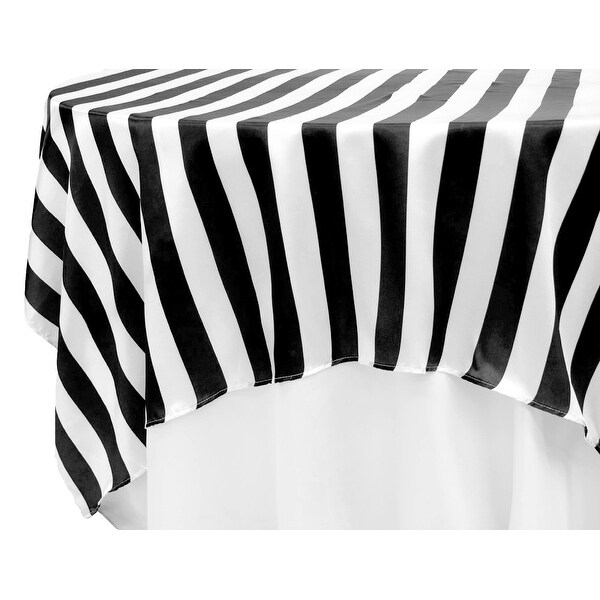 12 Pieces, Stripe 90"x90" Square Satin Table Overlay - Black & White