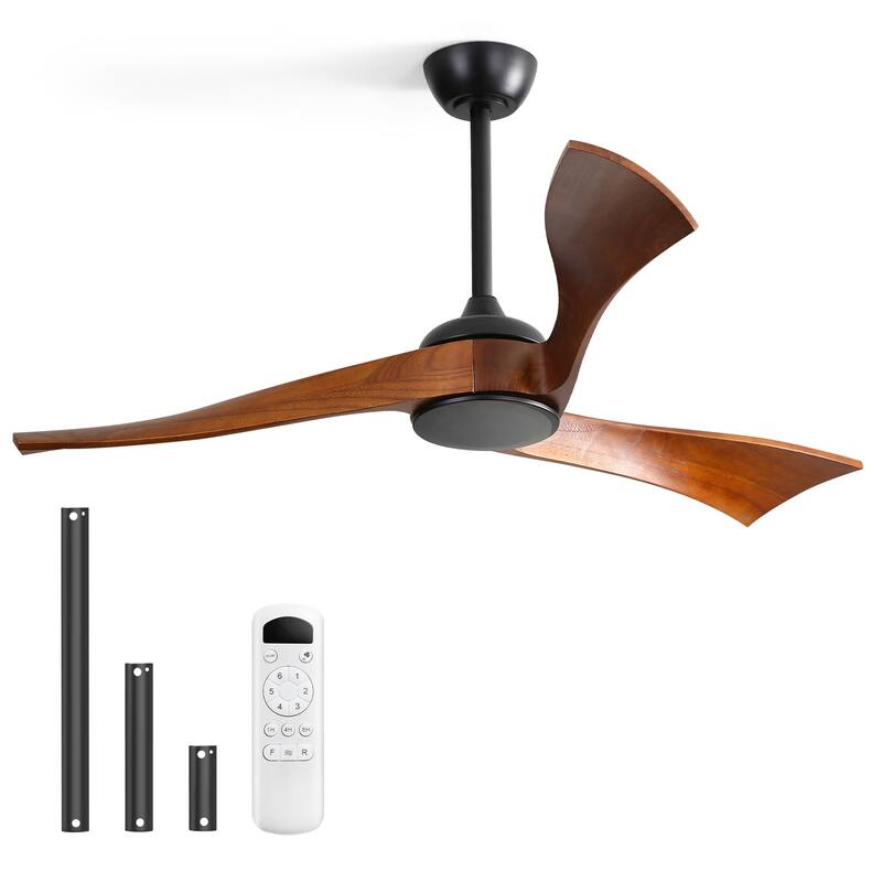52Inch Ceiling Fan without Light, 6 Wind Speeds with Remote Control for Living Room and Patio - Black With Walnut Wood Blades - 52 Inch #C