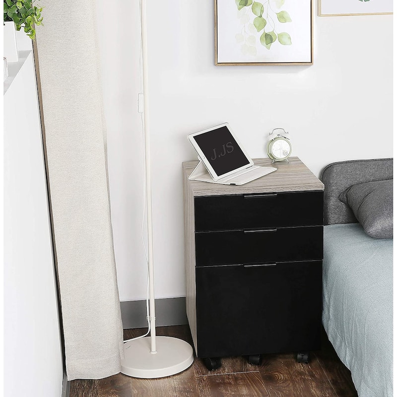 JJS 3 Drawer Rolling Wood File Cabinet with Locking Wheels for A4 or Letter Size
