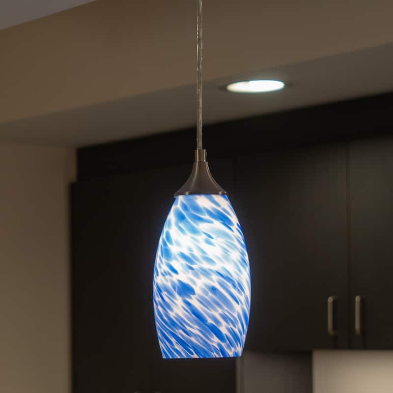Milano Mini Pendant Ceiling Light with Blue Swirl Art Glass
