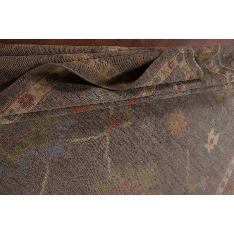 All-Over Gray Oushak Vegetable Dye Area Rug Handmade Wool Carpet - 9'0" x 11'11"