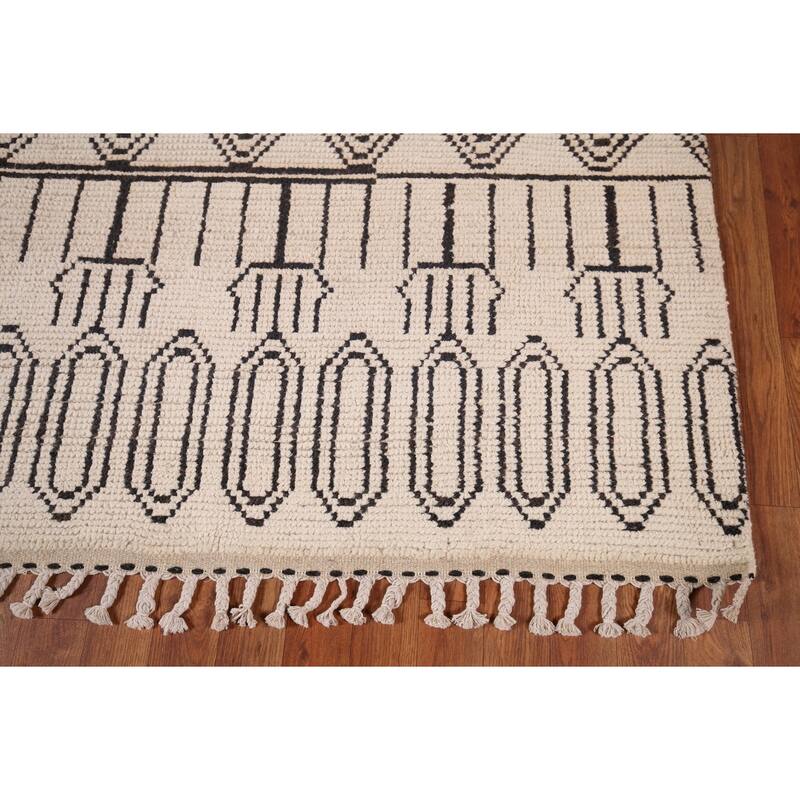Beige Geometric Moroccan Area Rug Handmade Wool Carpet - 7'11"x 10'3"