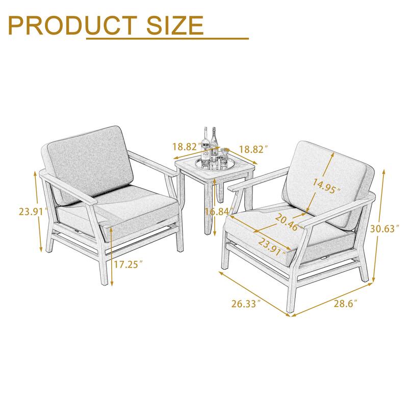 3 Set Outdoor Teak Wood Club Chairs with Side Table