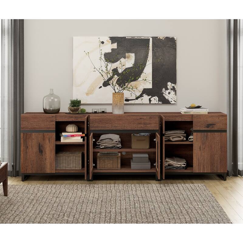 WAMPAT Modern Dresser with Adjustable Shelves and Drawer, 3 in 1 Storage Cabinet with Glass Doors, Chest of Drawers for Bedroom