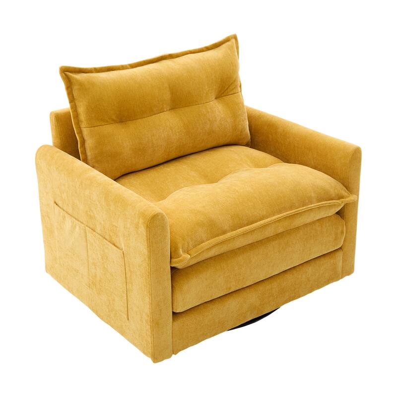 Mid Century Modern Swivel Barrel Chair with Solid Metal Base