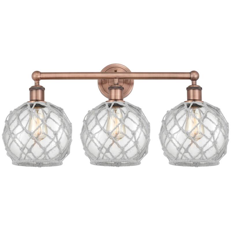 Innovations Lighting 616-3W-13-26 Farmhouse Rope Vanity Farmhouse Rope - Antique Copper / Clear Glass with White Rope