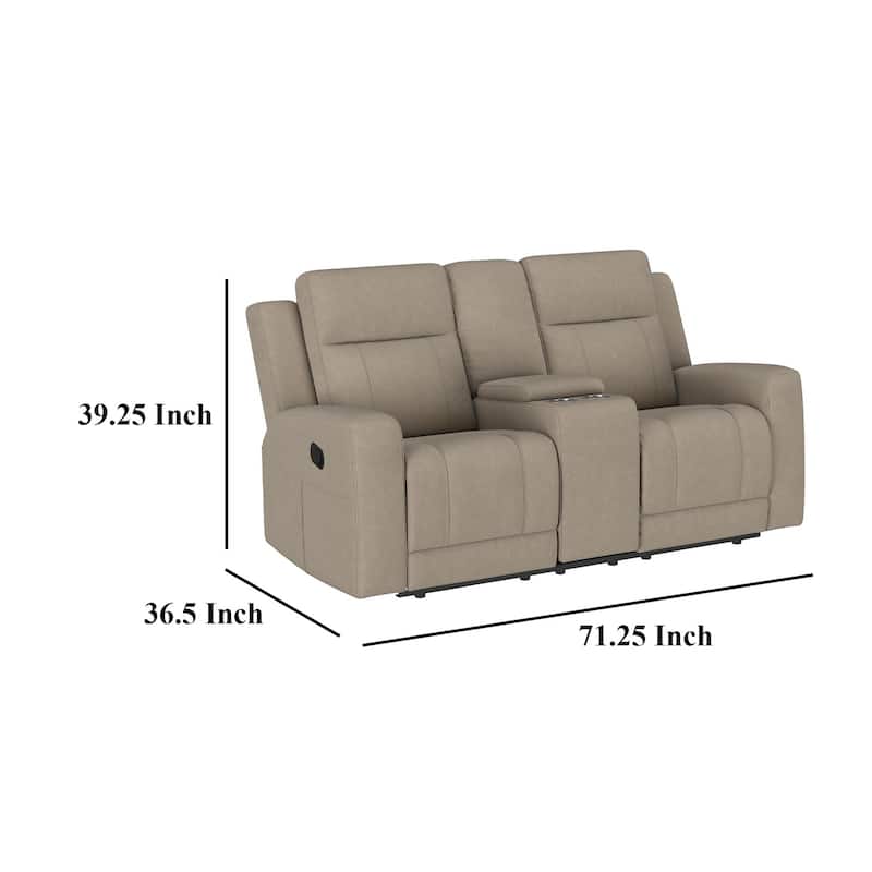 Krio Manual Recliner Loveseat, 71 Inch Modern Taupe Brown Faux Leather